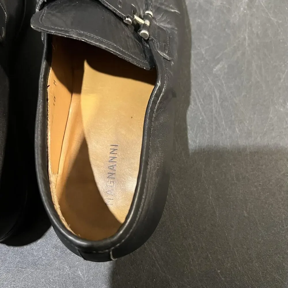 Magnanni Lino Dress Shoes Mens 10 Black Leather Bit Loafers Slip On Formal